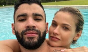 Andressa Suita na piscina com Gusttavo Lima