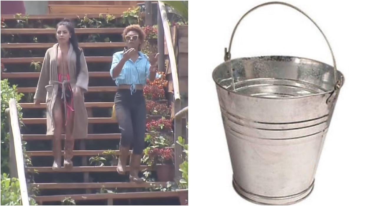 Imagem de Mirella, Lidi Lisboa e um balde do reality A Fazenda 2020