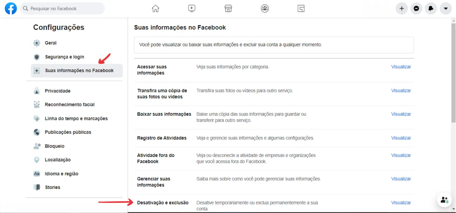 passo a passo para deletar conta