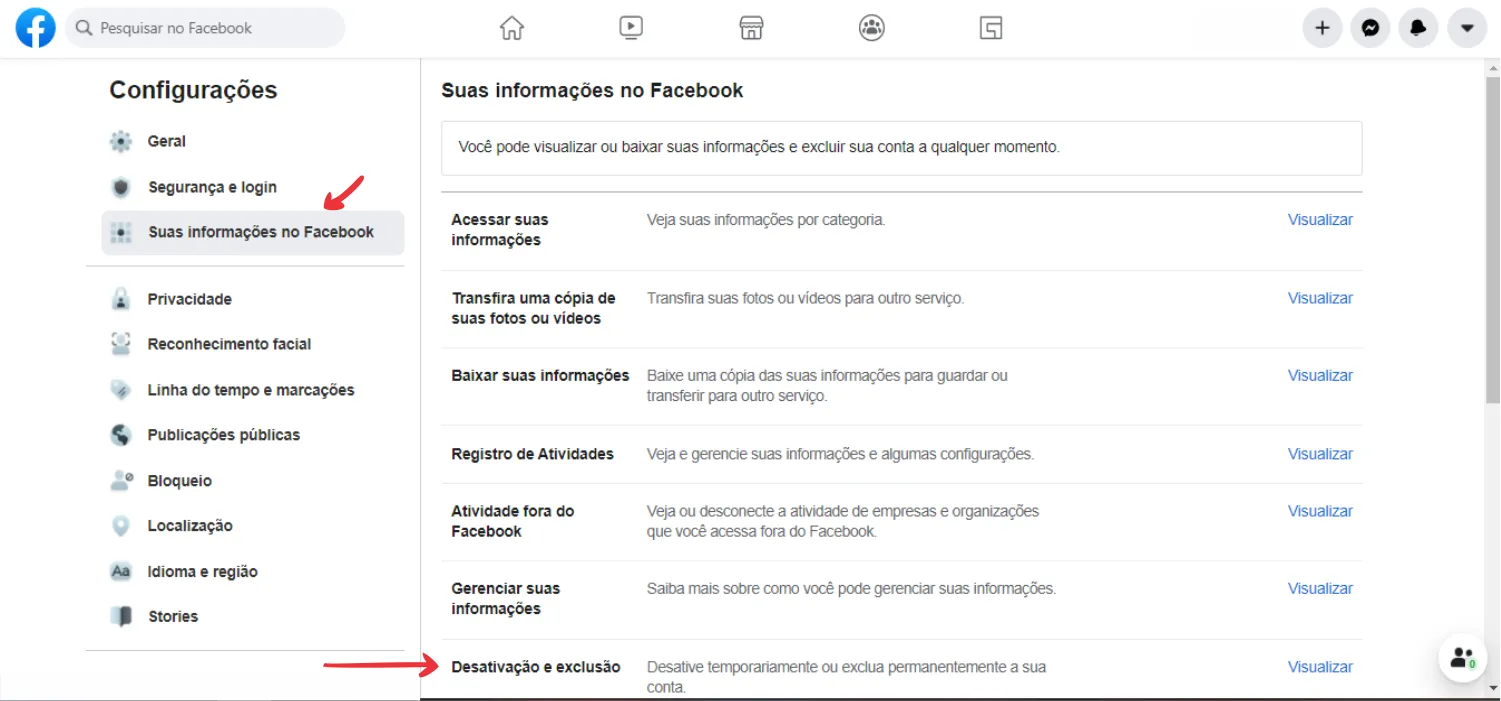 passo a passo para deletar conta
