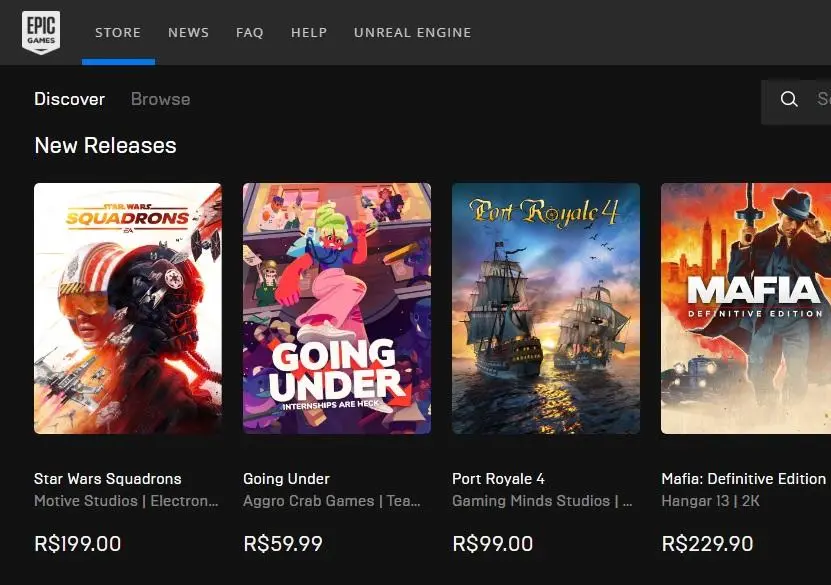 loja de jogos da Epica games, dona do Fortnite