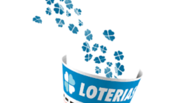 Loteria Federal - Diversos trevos azuis de quatros folhas saindo de um volante simulando o da Loteria Federal