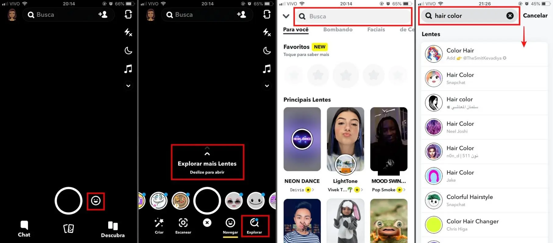 Demonstrar as etapas necessárias para acessar filtros semelhantes pelo Snapchat