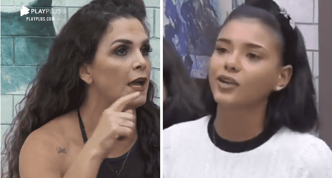 Luiza e Jakelyne discutindo em A Fazenda 2020