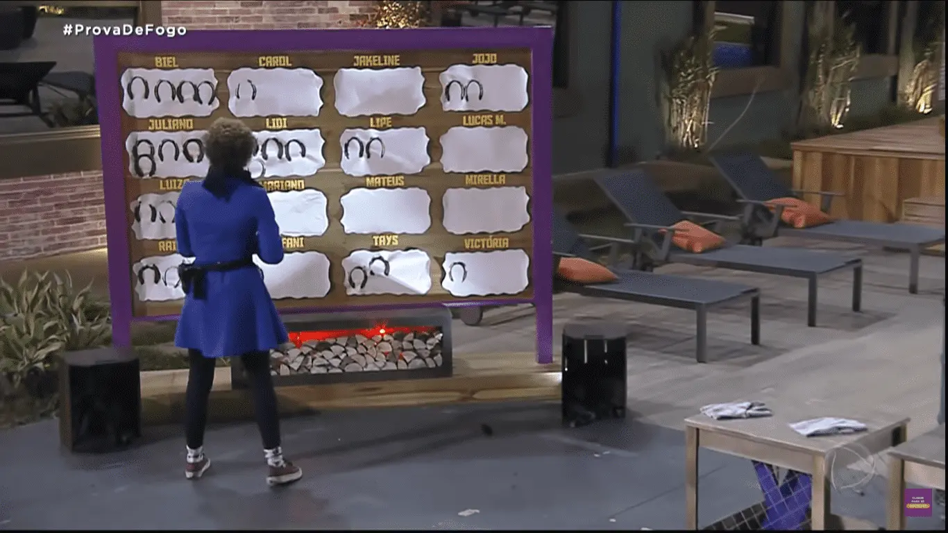 Painel com nomes dos peões de A Fazenda 12