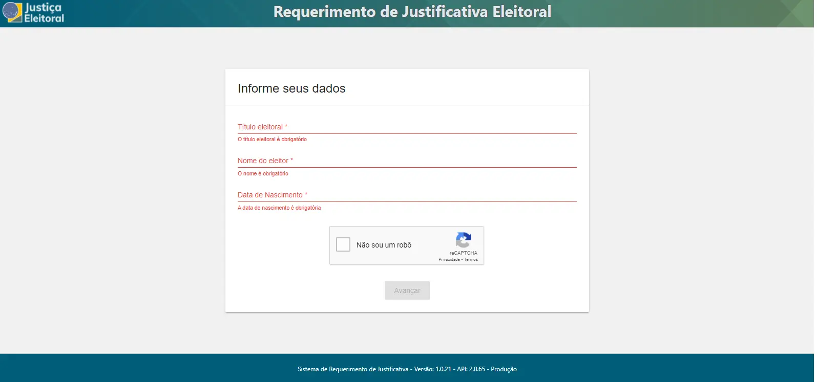 Print da tela do sistema justifica 