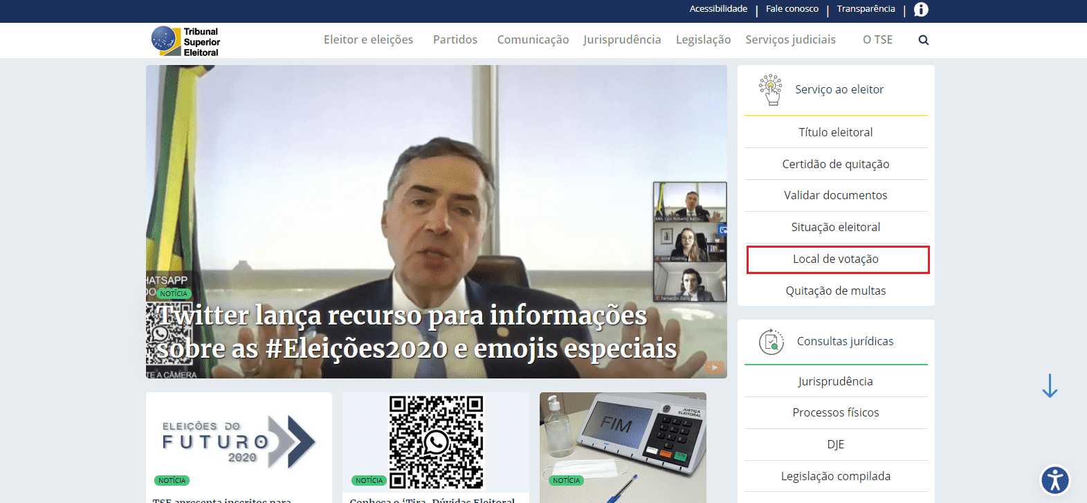 Foto mostra print da tela do site do tse