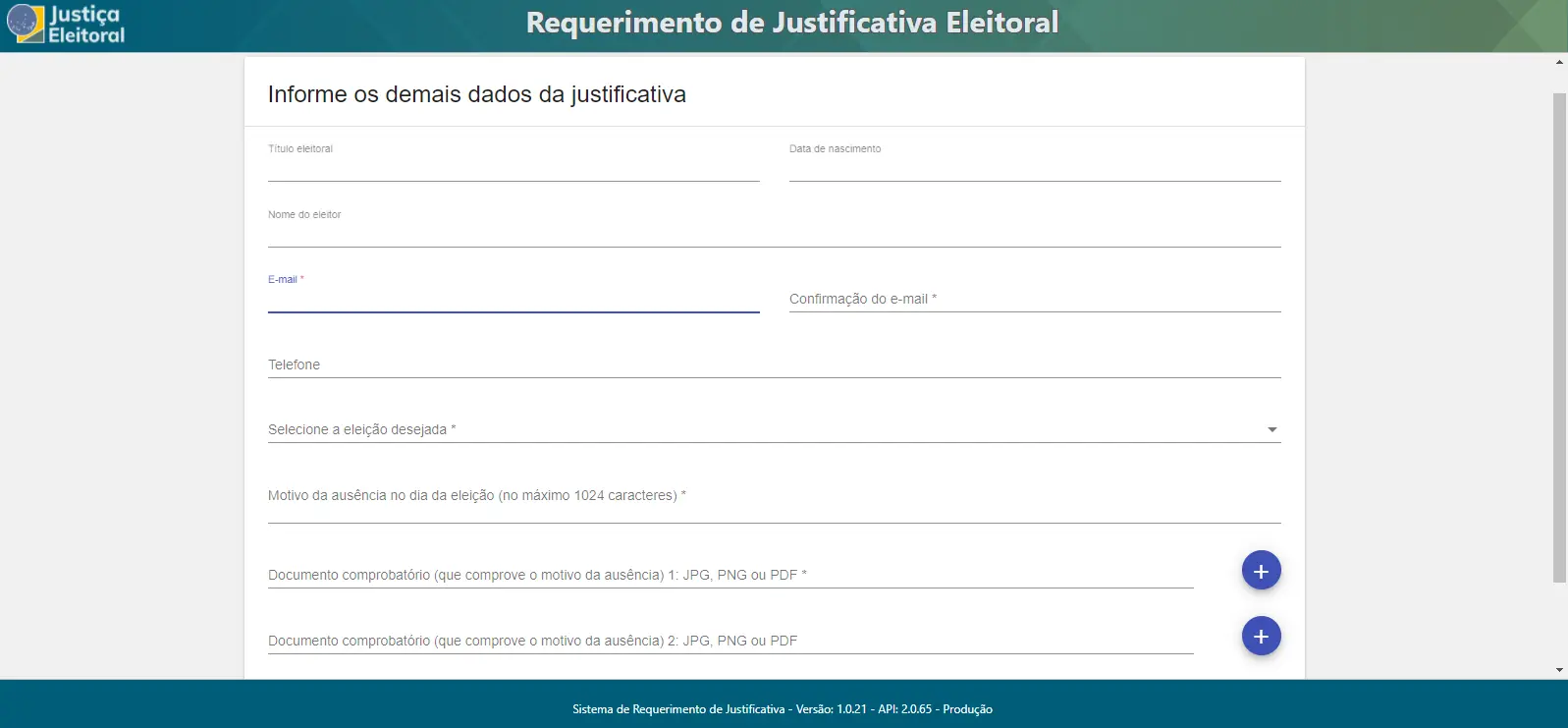 Print da tela do sistema justifica 