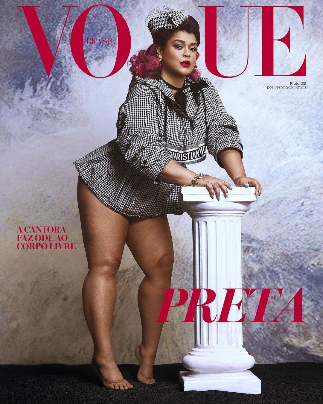 Imagem mostra capa da revista Vogue com Preta Gil