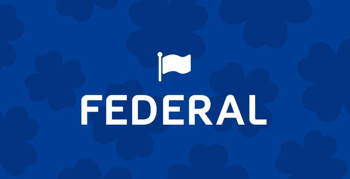 Loteria Federal concurso 5514 - A imagem tem o fundo azul e um escrito Federal