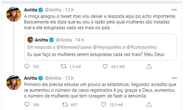 Imagem mostra Twitter da Anitta
