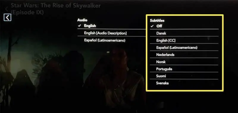 Tela do Disney+ para troca de idioma