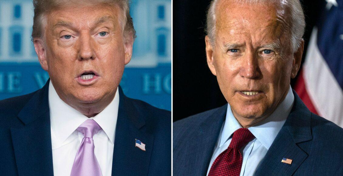 Imagens dos candidatos Joe Biden e Donald Trump que concorrem a presidência nas eleições dos eua