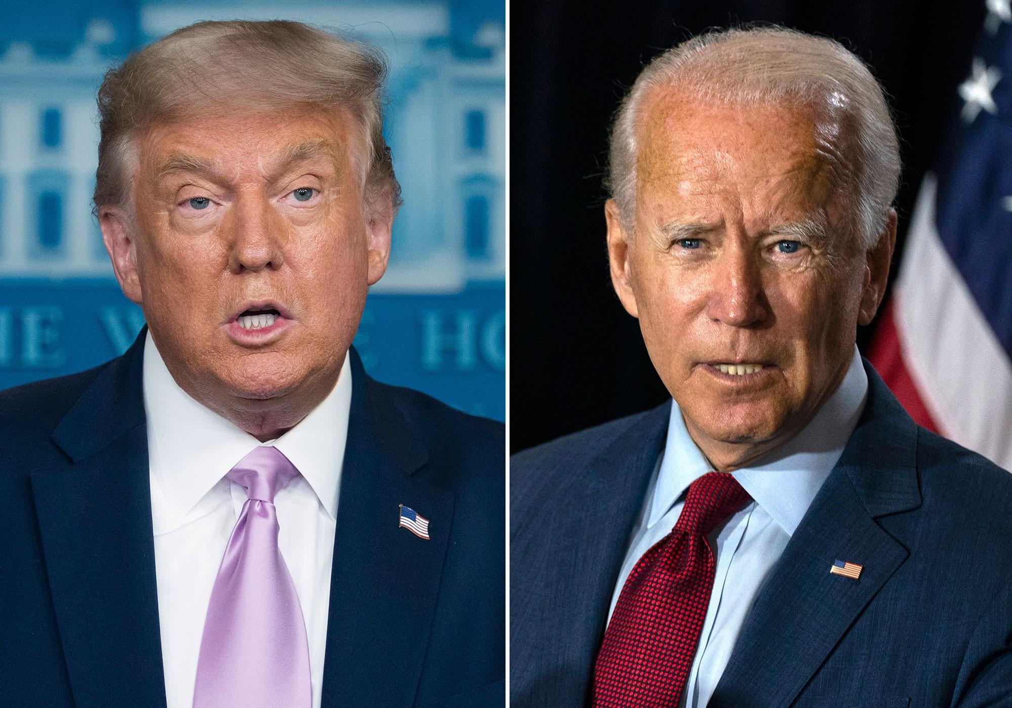 Imagens dos candidatos Joe Biden e Donald Trump que concorrem a presidência nas eleições dos eua
