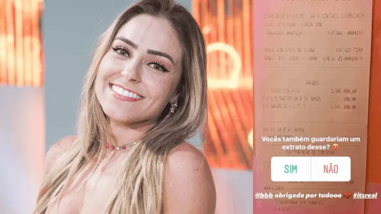 Ex-BBB Paula exibe extrato do prêmio de R$1,5 milhão