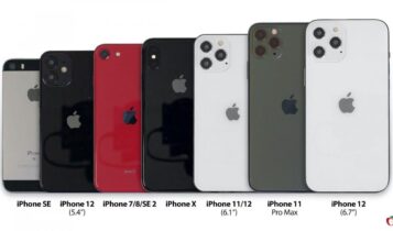 Iphone 12 ao lado dos modelos anteriores