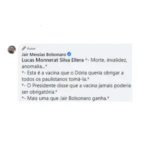 imagem de uma mensagem de Jair Bolsonaro sobre a coronavac