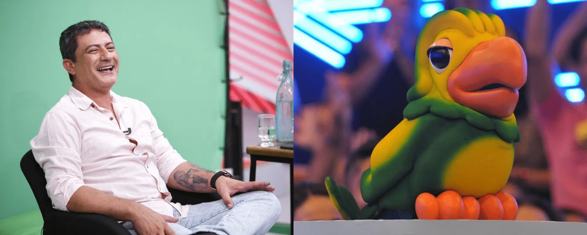 Imagem do ator Tom Veiga, intérprete do papagaio Louro José