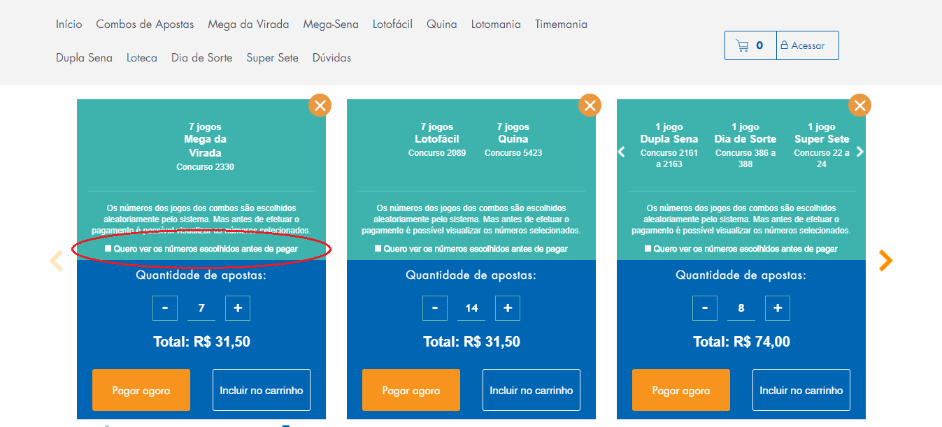 A imagem mostra um círculo destacando a opção de ver os números das apostas do combo de apostas da Mega da Virada 2020