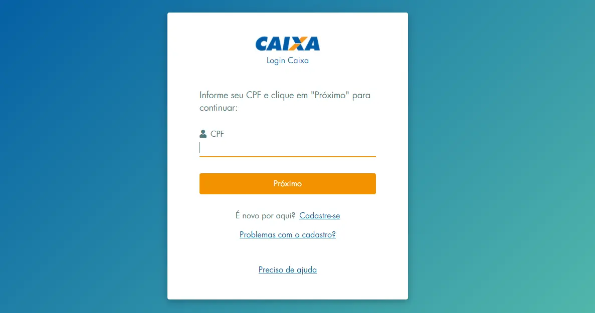 A imagem mostra a página inicial para acessar a conta de usuário da loterias caixa