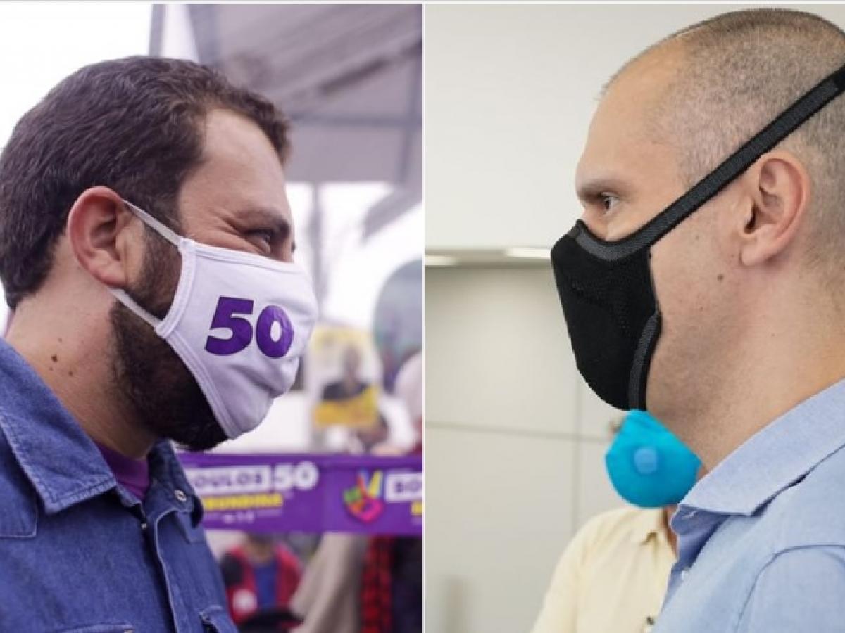 imagem mostra Boulos e Covas em debate nas eleições 2020