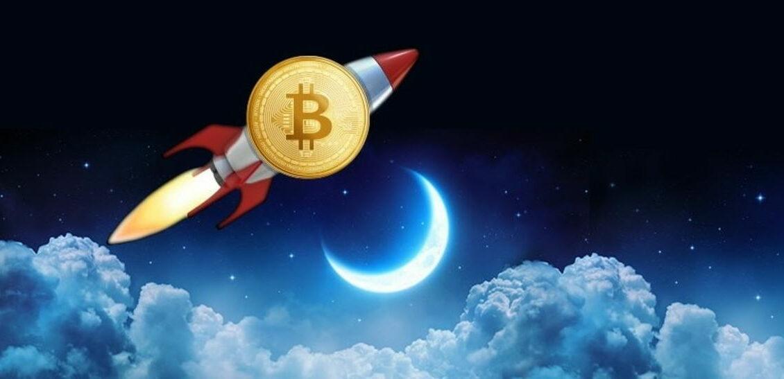 bitcoins subindo de foguete passando pela lua