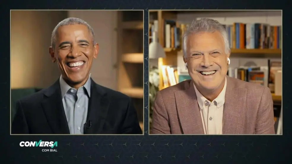 Imagem mostra Barack Obama em entrevista com Pedro Bial