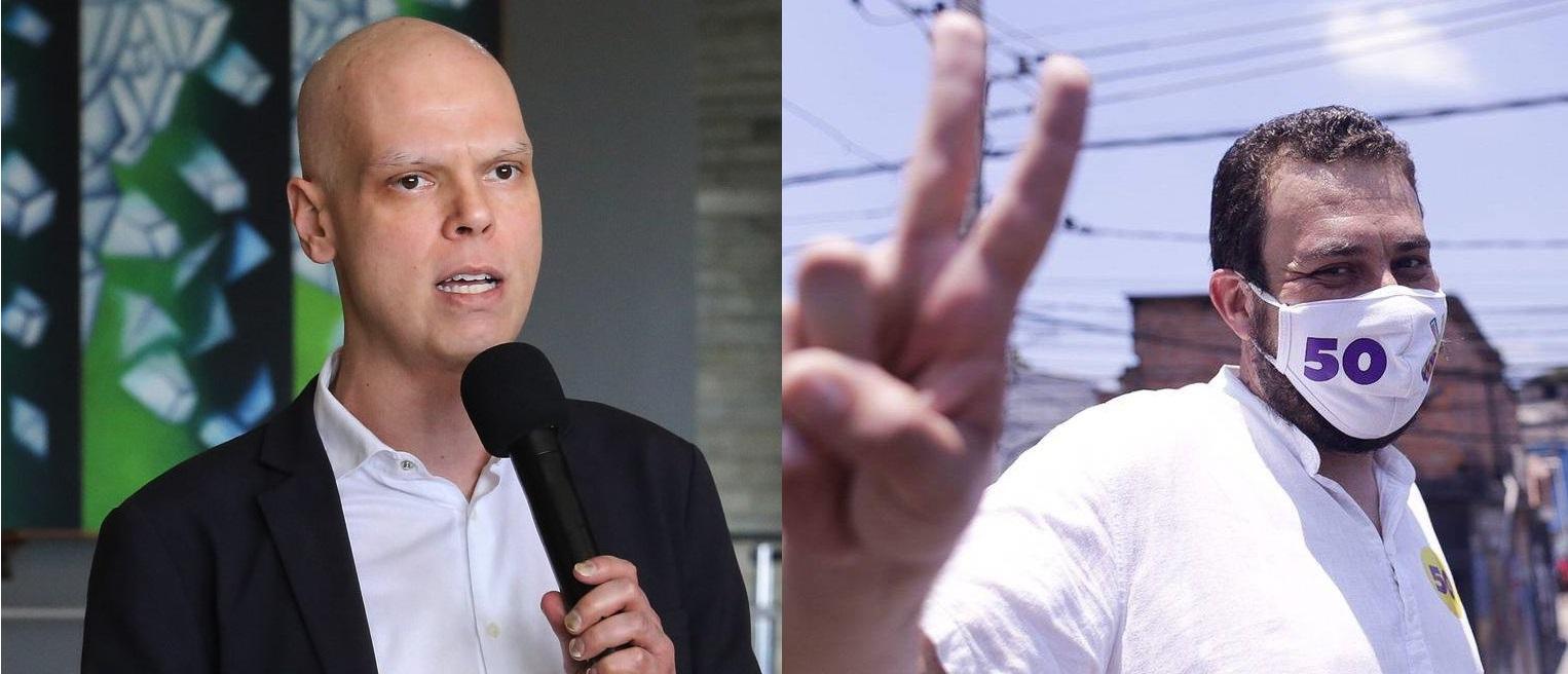Montagem mostra fotos de Covas e Boulos