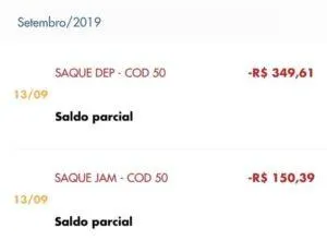 Extrato do FGTS, códigos Saque dep cod 50 e saque jam cod 50