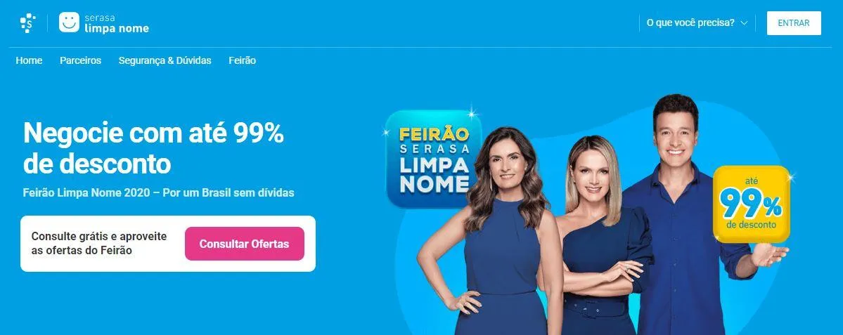 Página inicial do site do Feirão Serasa Limpa Nome