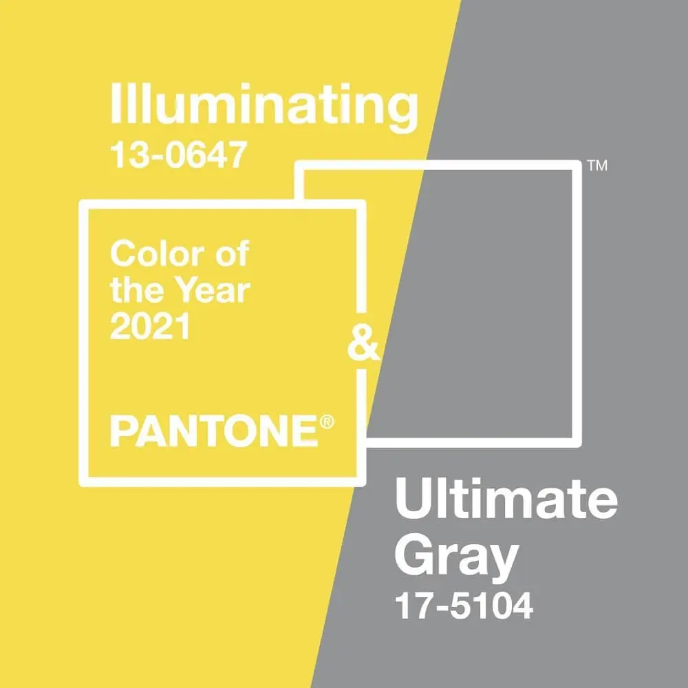 Imagem mostra cores da Pantone para 2021: amarela e cinza