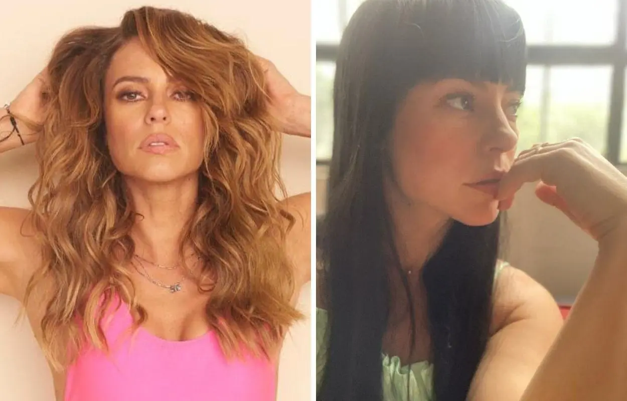Imagem compara cabelos da Paolla Oliveira, um castanho e o outro preto