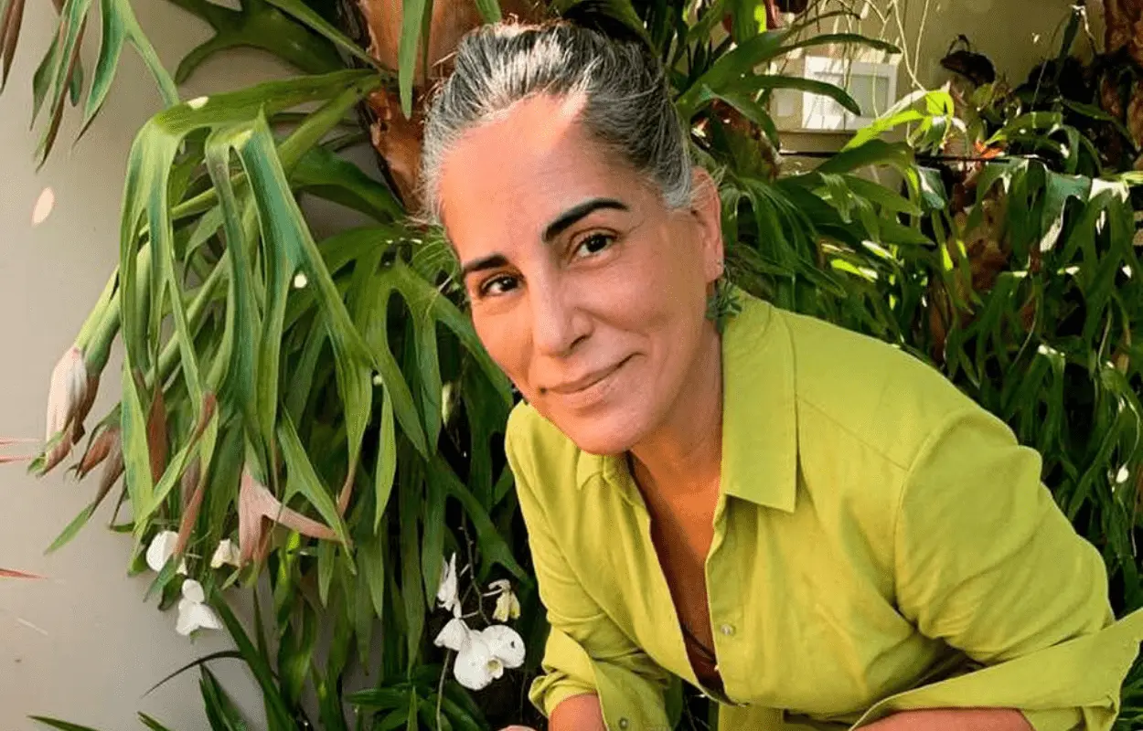 Imagem mostra Gloria Pires com cabelos brancos