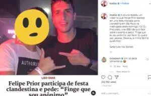 Na imagem um print com o ex-BBB Felipe Prior em suposta festa clandestina