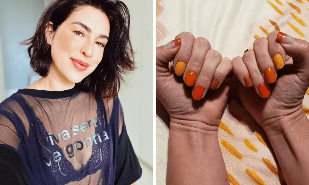 Imagem mostra Fernanda Paes Leme com uma unha de cada cor