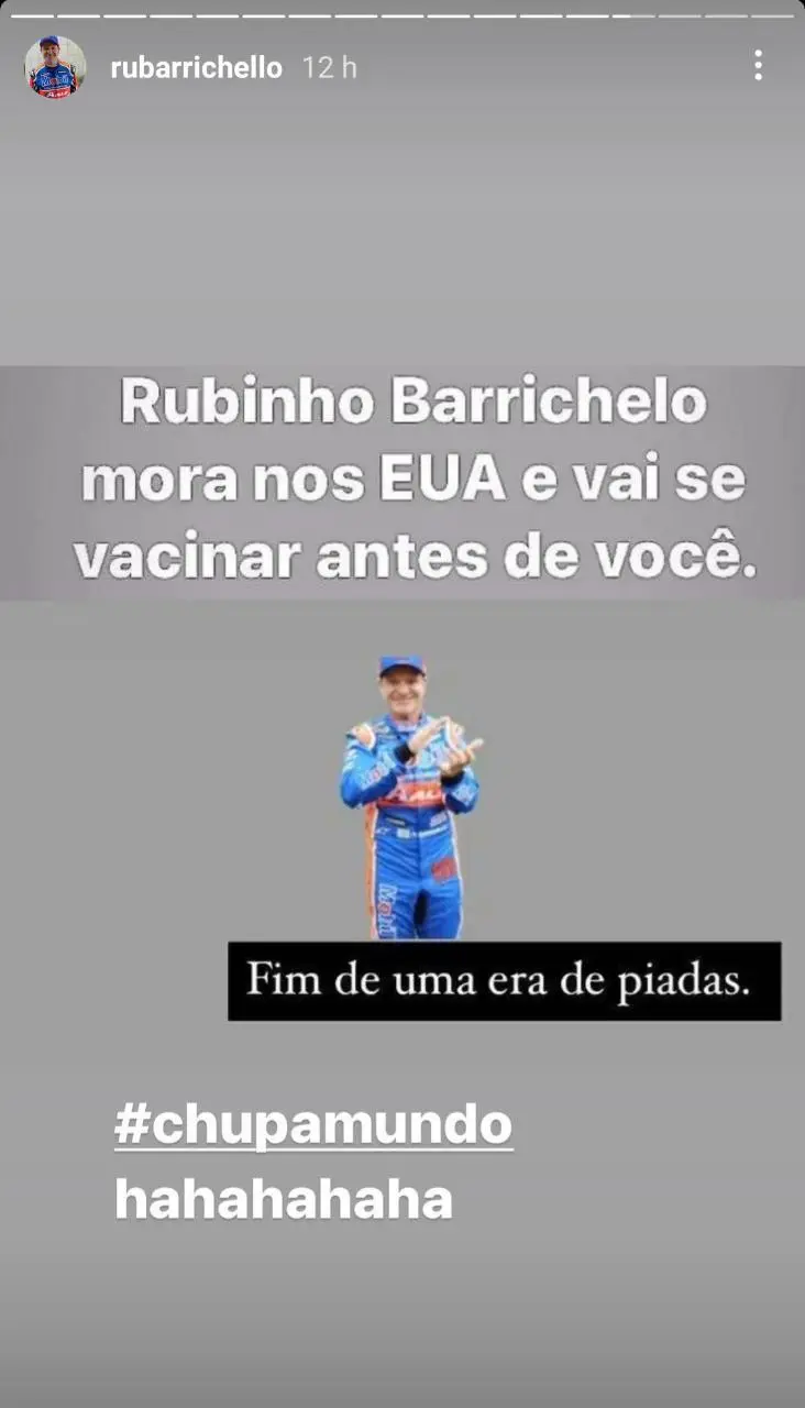 Postagem de Rubinho no stories do Instagram