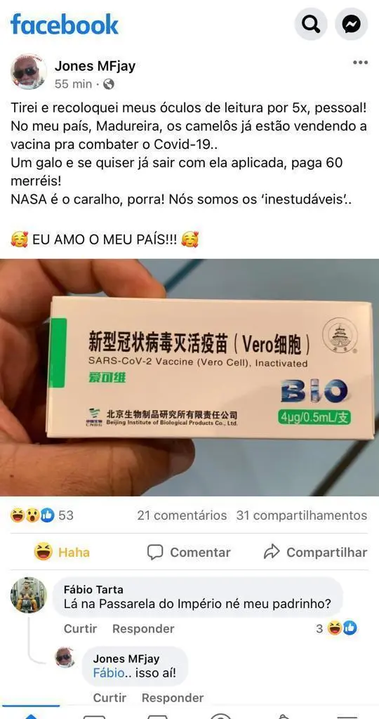 relato da vacina falsa