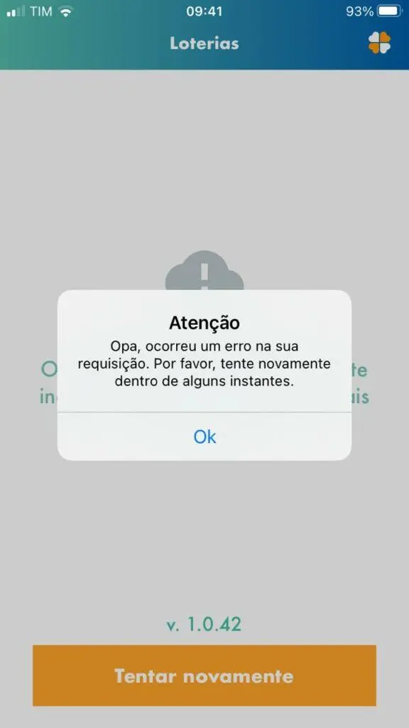 A imagem mostra uma mensagem de erro no aplicativo da CAIXA