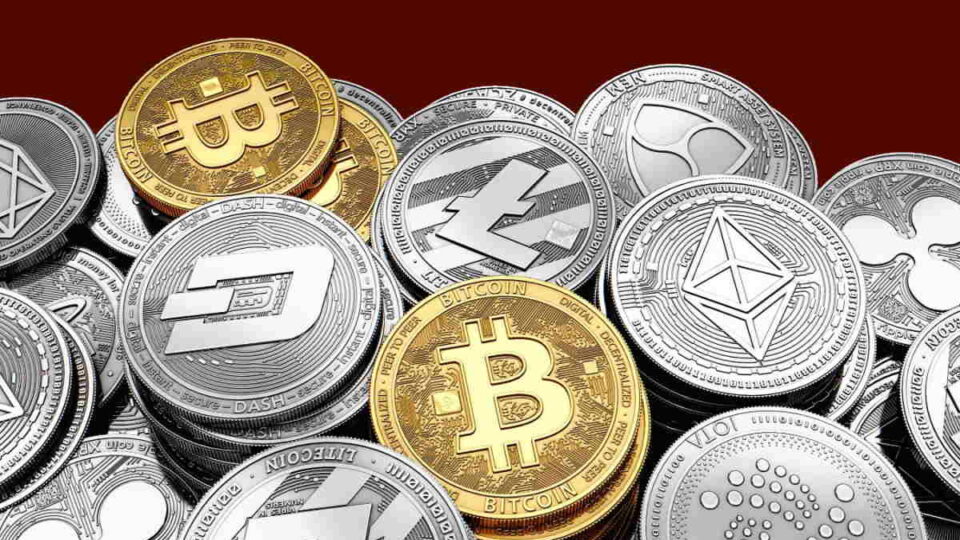 Altcoins, criptomoedas alternativas ao Bitcoin, representadas por seus logotipos