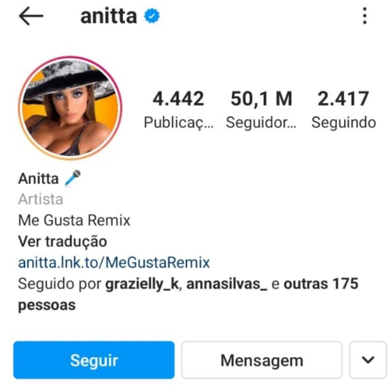 Brasileiros mais seguidos no Instagram Anitta