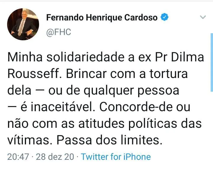 Lula e FHC rebatem ironia de Bolsonaro contra tortura sofrida por Dilma 