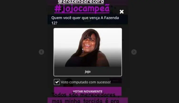 Imagem do instagram de Xuxa sobre A Fazenda 2020