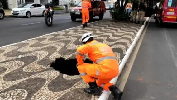 VÍDEO: calçada cede e mulher é ‘engolida’ por buraco em Uberlândia
