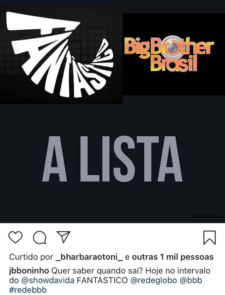 Imagem mostra print do Instagram em que Boninho fala sobre lista do BBB 21
