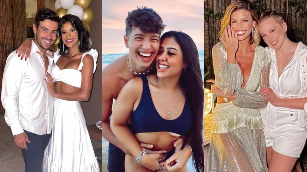 Na imagem Mariano e Jakelyne, Cinthia Cruz e Pietro Guedes, e Vitória Strada e Marcella Rica Lista de casais de 2021