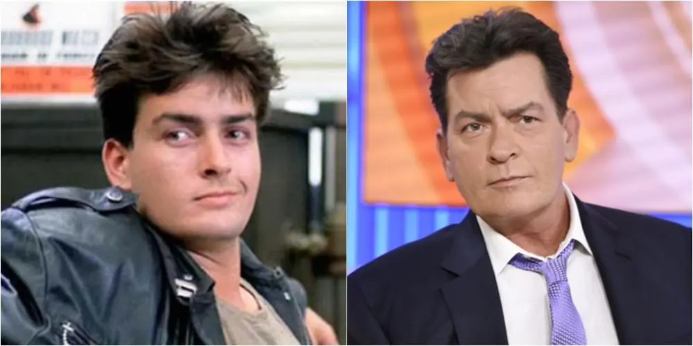 Imagem mostra o ator Charlie Sheen em antes e depois