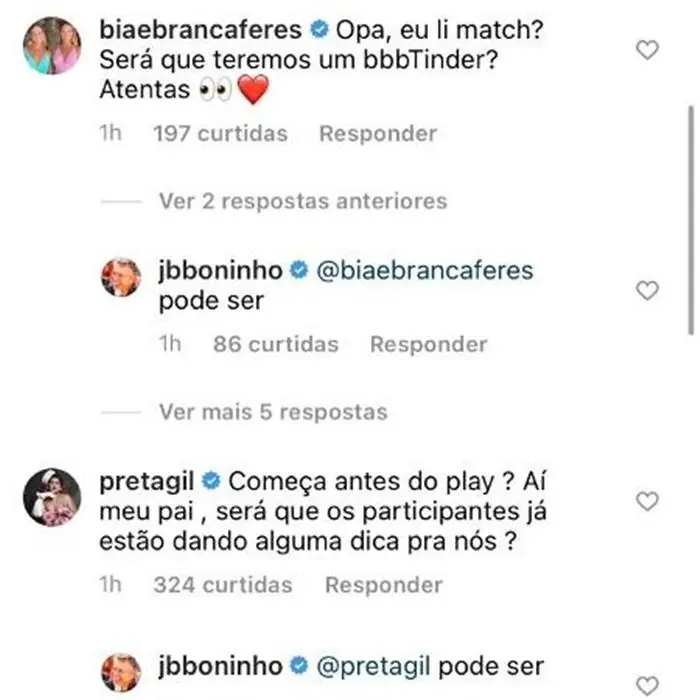 Imagem mostra print em que Famosos perguntam sobre o BBB 21 para Boninho