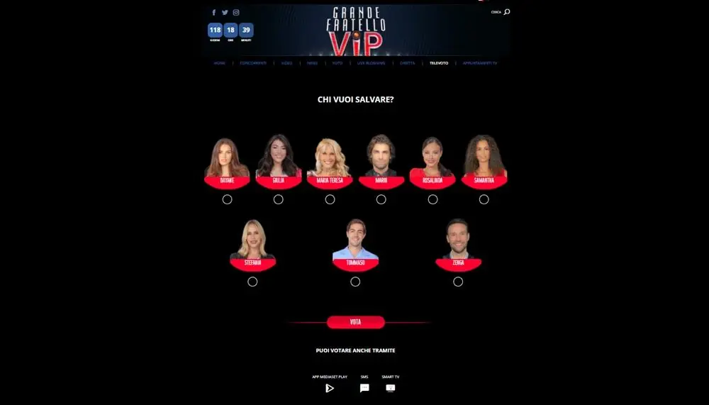 Na imagem o site Grande Fratello - BBB Itália