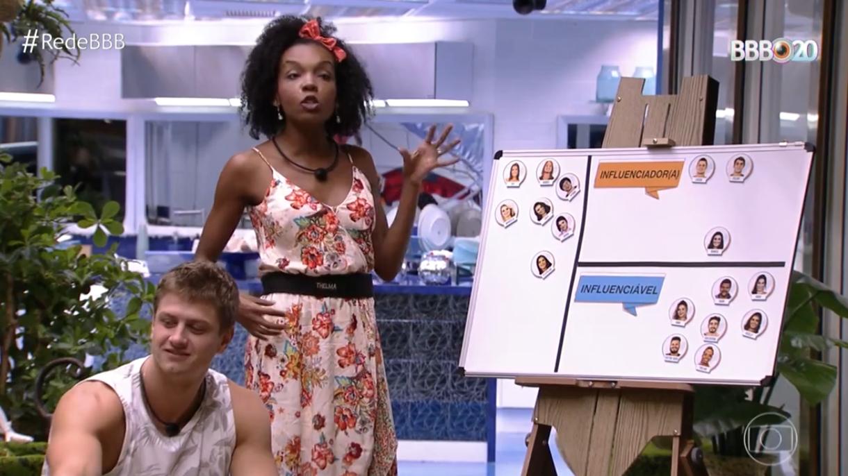 Imagem mostra Thelma no Jogo da Discórdia do BBB20