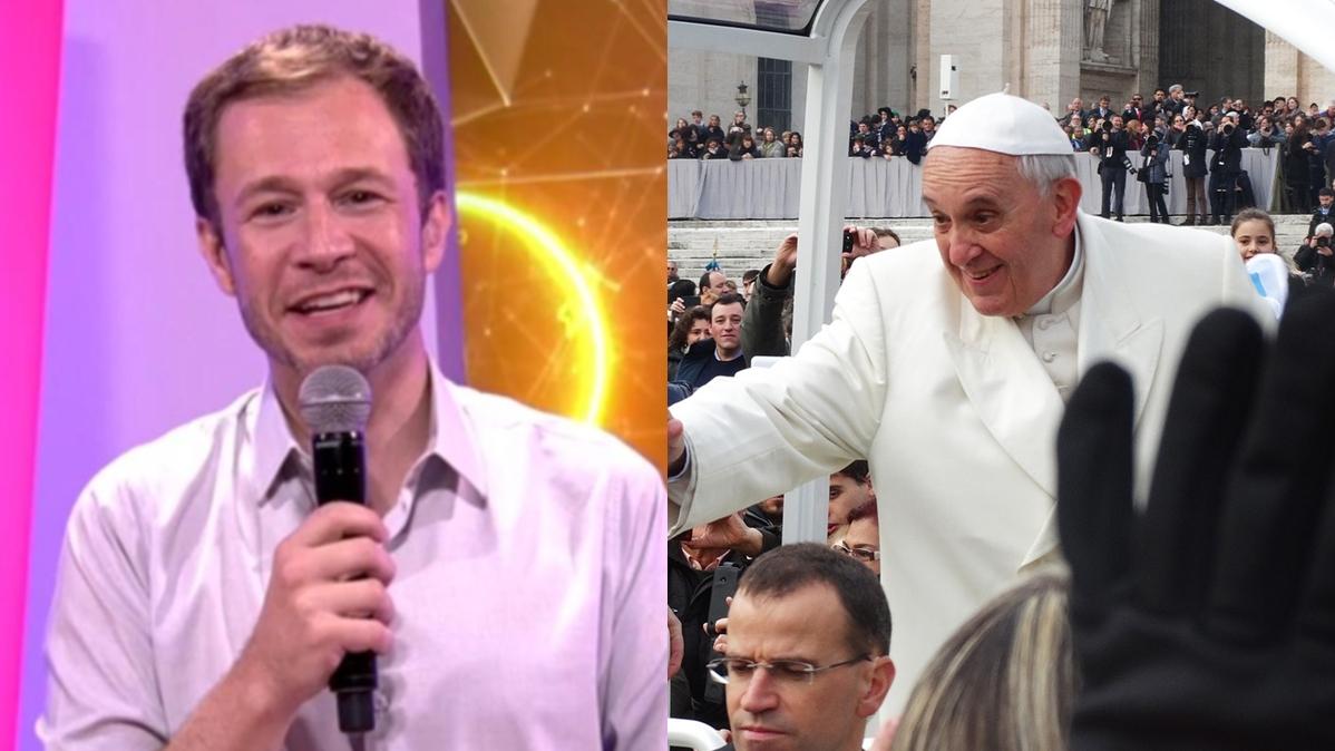 Na imagem o apresentador do BBB Tiago Leifert e Papa Francisco